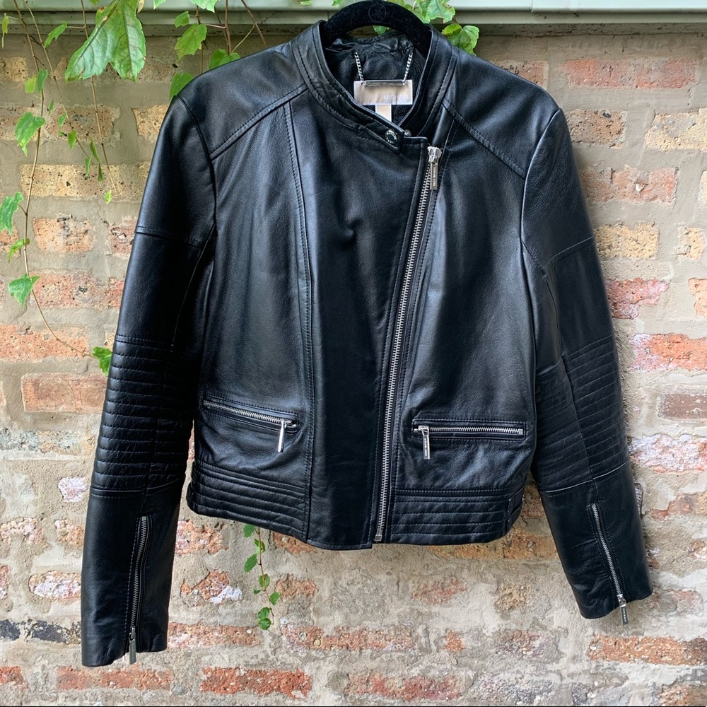 Michael Kors Women’s Cropped Leather Moto Jacket